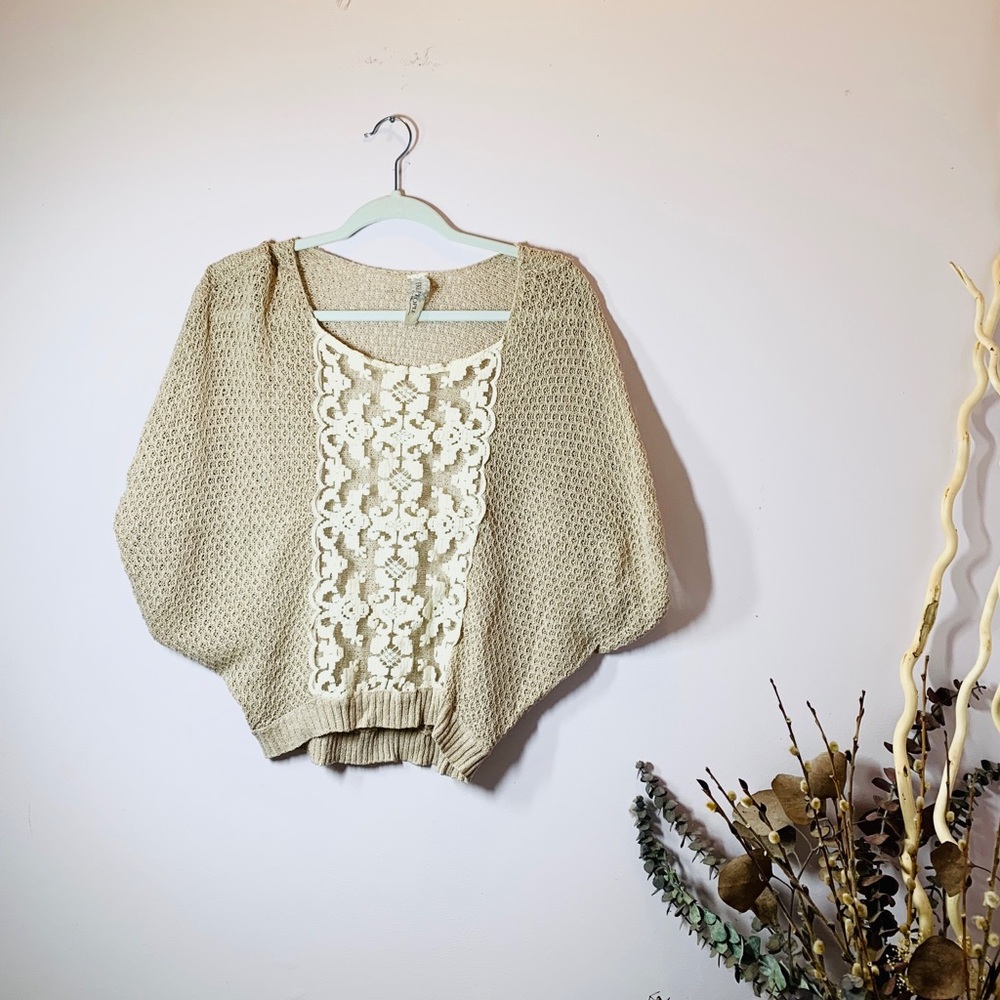 Free People Sparkly Tan Knit Top
